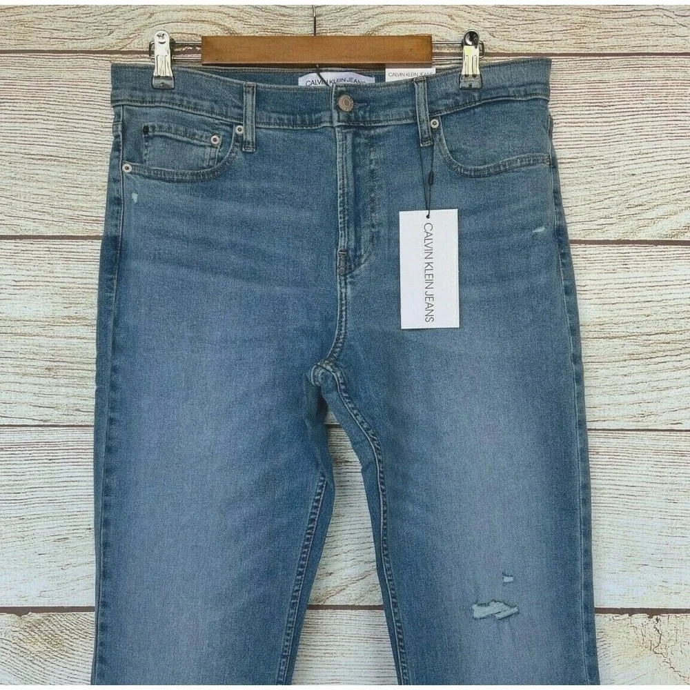 Calvin Klein Stretch Jeans Mens 34X30 Dickey Bright Distressed Straight Fit New